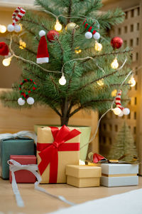 Christmas decorations on table