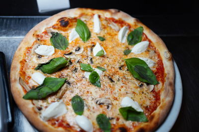 Close-up of pizza on table