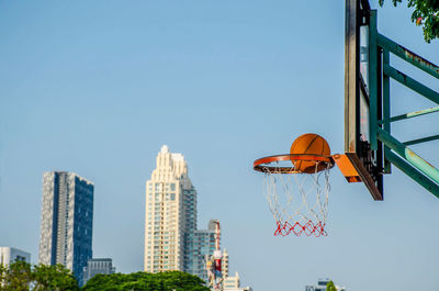 Low angle view of buildings against clear sky