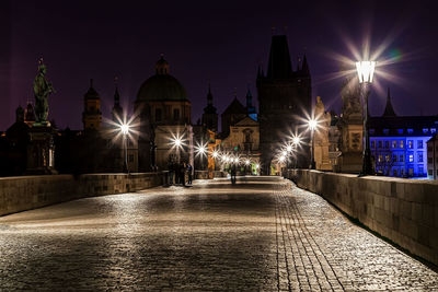 Illuminated buildings at night