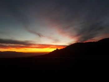 Scenic view of silhouette mountains against sky at sunset