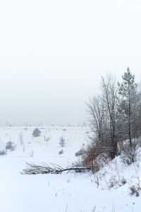 Scenic view of snow covered field against sky
