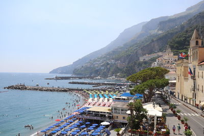 High angle view of beach against clear sky