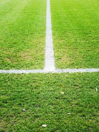 High angle view of soccer field