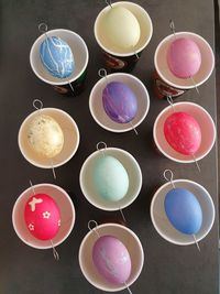 High angle view of multi colored candies on table