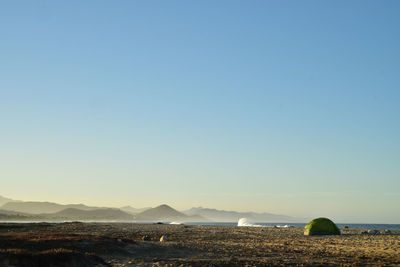 Scenic view of landscape against clear blue sky