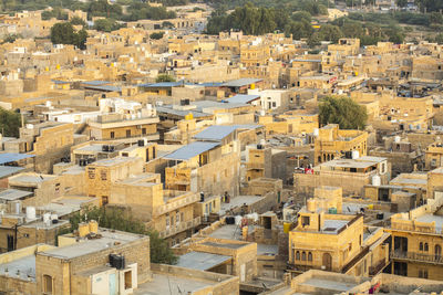 High angle view of buildings in city