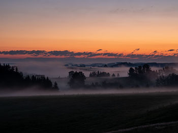 Scenic view of landscape against sky during sunset