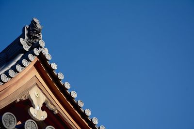 Low angle view of built structure against clear blue sky