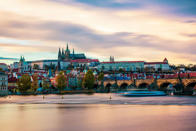 Panoramic view of prague castle across the vltava, czech republic.