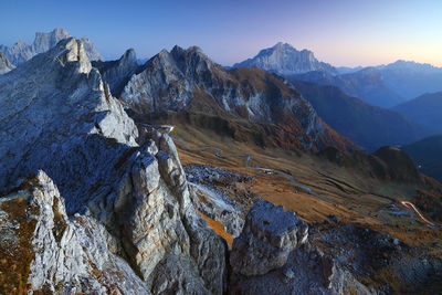 Panoramic view of snowcapped mountains against sky