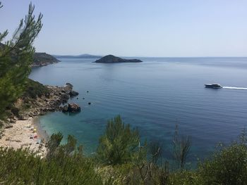 Scenic view of sea against clear sky