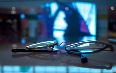 Close-up of eyeglasses on table