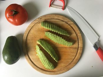 High angle view of vegetables on cutting board