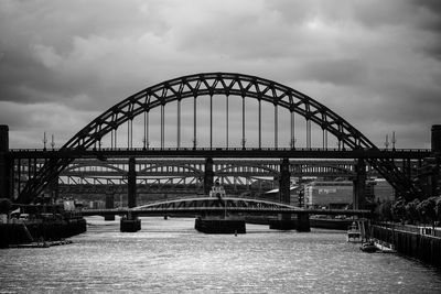 View of bridge over river against cloudy sky