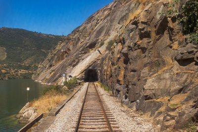 High angle view of railway tracks along mountain