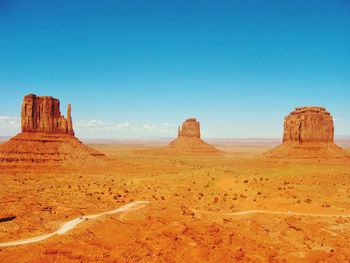 Rock formations in desert against blue sky