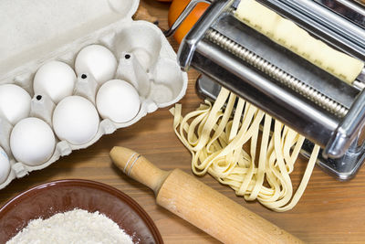 High angle view of vegetables on table