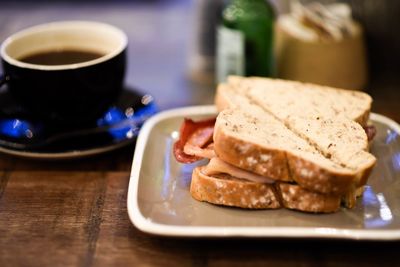 Close-up of breakfast served on table