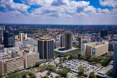 High angle view of cityscape against sky