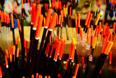 High angle view of pencils in container