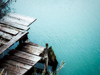 High angle view of pier on lake