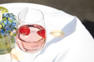 High angle view of ice cream in glass on table