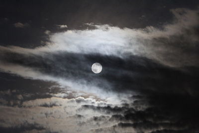 Low angle view of cloudy sky at night