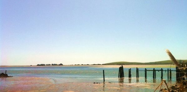 Scenic view of sea against clear sky