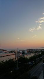 High angle view of cityscape against sky during sunset