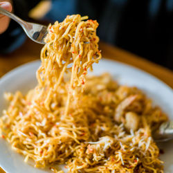 Close-up of food in plate on table