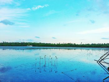 Scenic view of calm lake against blue sky