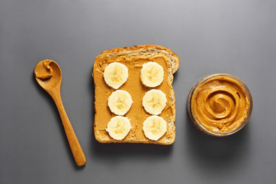 High angle view of breakfast on table