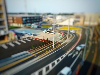 High angle view of traffic on road in city