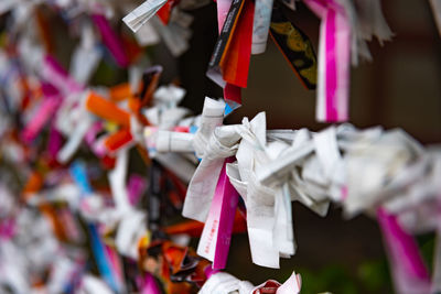 Close-up of multi colored flags