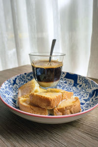 Close-up of breakfast served on table