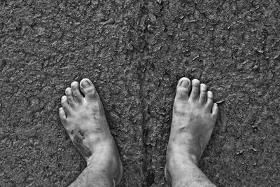 Low section of man standing on land