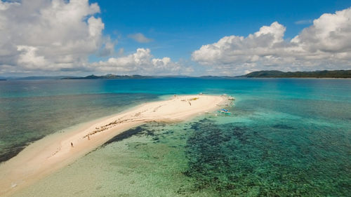Aerial view beautiful beach on tropical island. siargao island, philippines.
