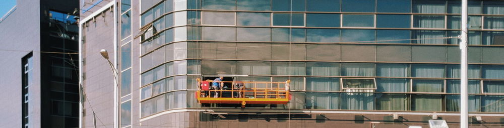 People working in modern building