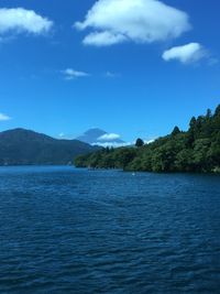 Scenic view of sea against blue sky