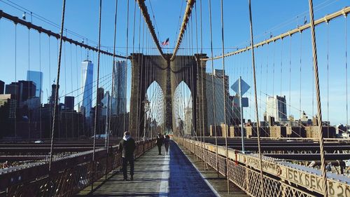 View of suspension bridge in city