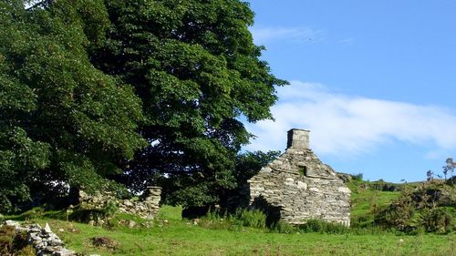 View of castle on field against sky