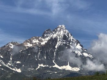 Scenic view of snowcapped mountains against sky