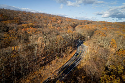 High angle view of road on mountain against sky