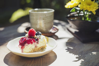 Close-up of dessert in plate on table