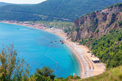 Jaz beach scenery . adriatic sea coast in montenegro . famous place for summer vacation