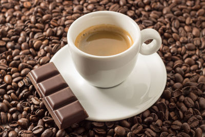 Close-up of coffee cup on table