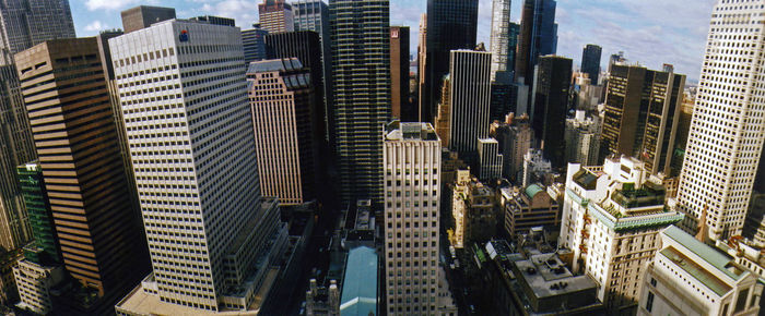 Aerial view of skyscrapers in city