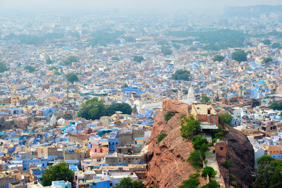 High angle view of townscape against sky