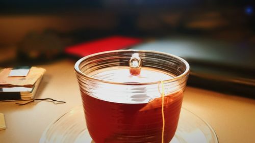 Close-up of teabag in tea